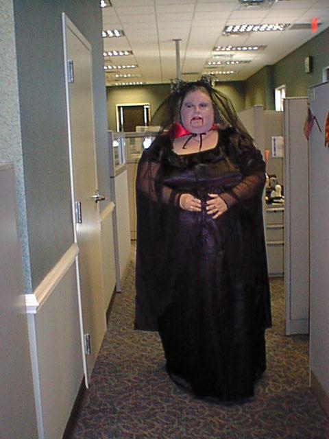 This is me on Halloween dressed as Dracula's Bride.  I won third place in the Costume Contest at my Job.